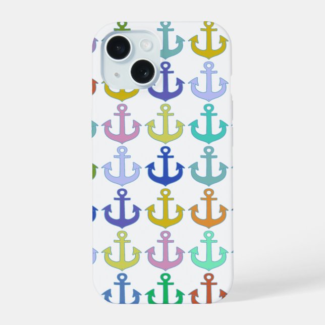 colorful anchor pattern navy design iPhone 15 case (Back)