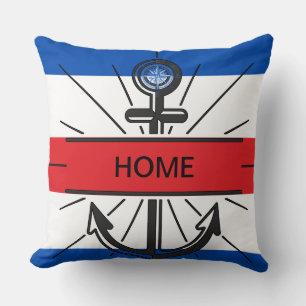 Colorful Anchor with customise button Canvas Prin Cushion