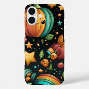 COLORFUL AND HAPPY HALLOWEEN PUMPKINS & FLOWERS iPhone 16 PLUS CASE