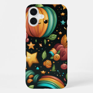 COLORFUL AND HAPPY HALLOWEEN PUMPKINS & FLOWERS iPhone 16 PLUS CASE