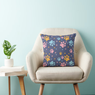 Colorful Animal Paw Prints Pattern Cushion