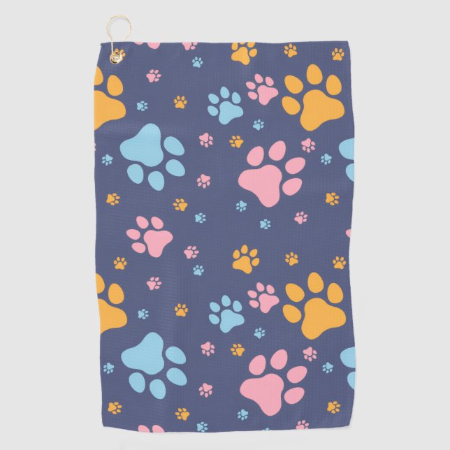 Colorful Animal Paw Prints Pattern Golf Towel (Front)