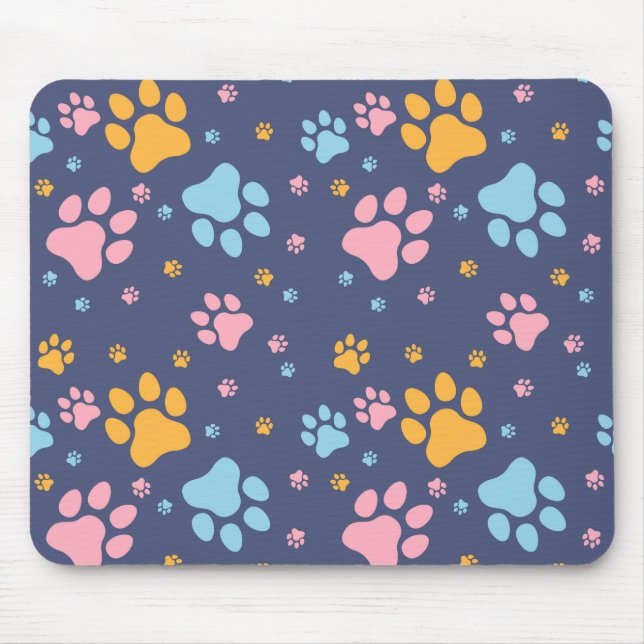 Colorful Animal Paw Prints Pattern Mouse Pad (Front)