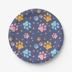 Colorful Animal Paw Prints Pattern Paper Plate