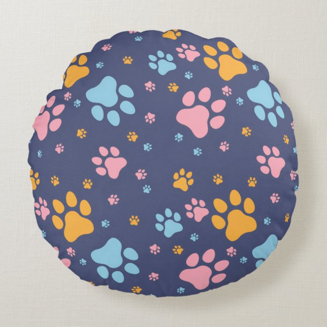 Colorful Animal Paw Prints Pattern Round Cushion (Front)