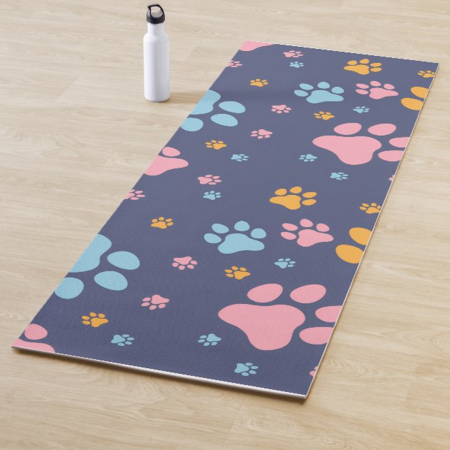 Colorful Animal Paw Prints Pattern Yoga Mat (In Situ)