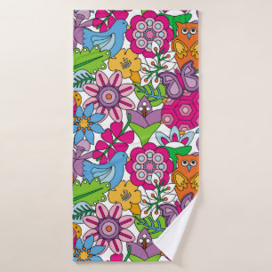 Colorful animals and flowers vintage seamless patt bath towel