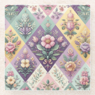 Colorful argyle pastel Easter/Spring Glass Coaster