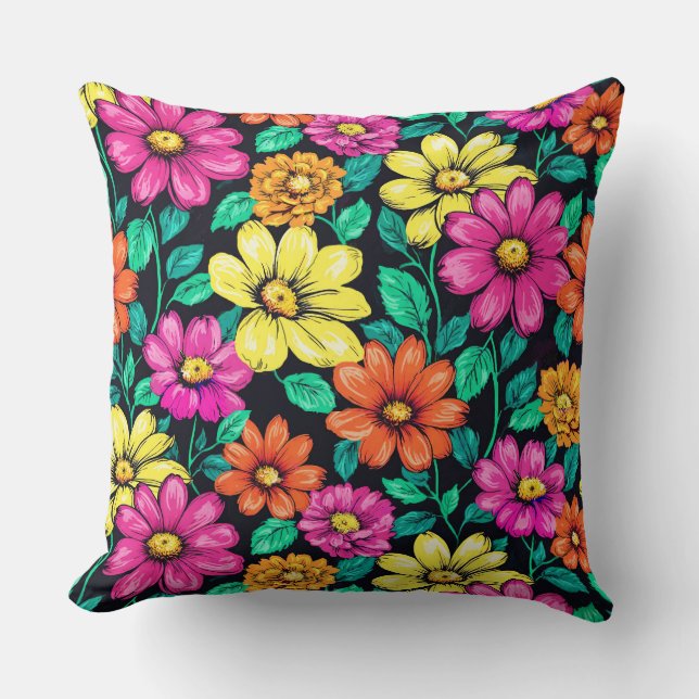 Colorful array of Large Flowers Cushion (Front)