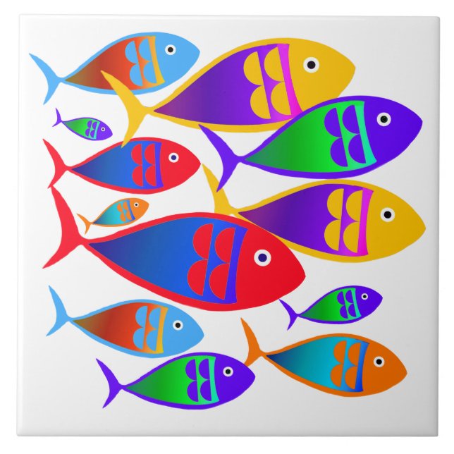 Colorful Art Deco Fish Ceramic Tile (Front)