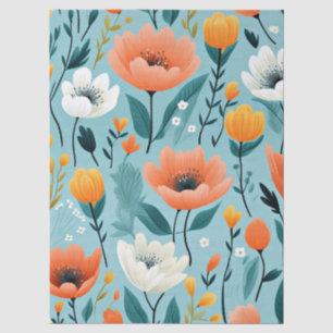 Colorful art flowers-aqua, white, peach, yellow, tissue paper