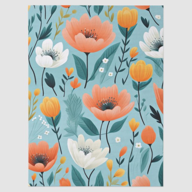 Colorful art flowers-aqua, white, peach, yellow, tissue paper (Front)