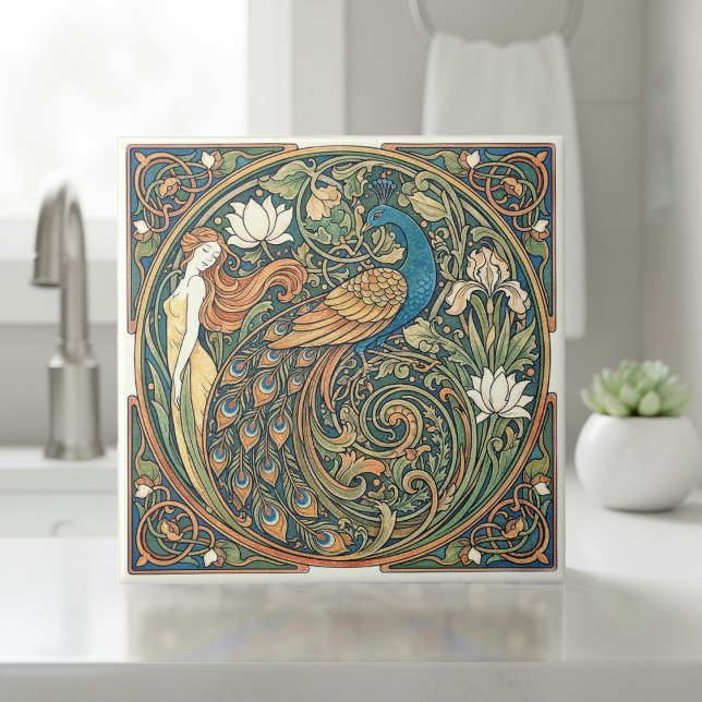 Colorful Art Nouveau Peacock Pat#3 ID1193 Ceramic Tile (Creator Uploaded)