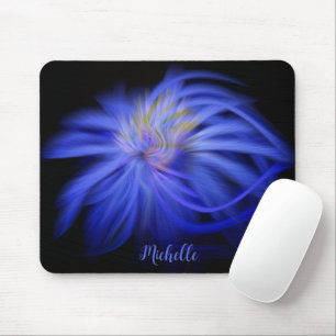Colorful Artisan Blue Black Abstract Fractal Art Mouse Pad