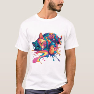 Colorful Artistic Cat Printed T-shirt