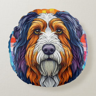 Colorful Artistic Portrait of a Dog Round Cushion