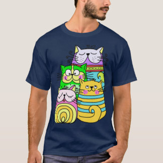 Colorful Artsy Collection of Doodle Cats  T-Shirt