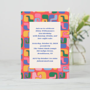 Colorful Artsy Modern Red Shapes Birthday Party Invitation