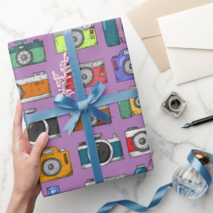 Colorful artwork Purple background Cameras Wrapping Paper