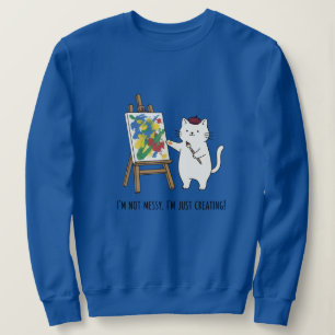 Colorful Artwork White Cat Artist Blue Cozy Design Sweatshirt