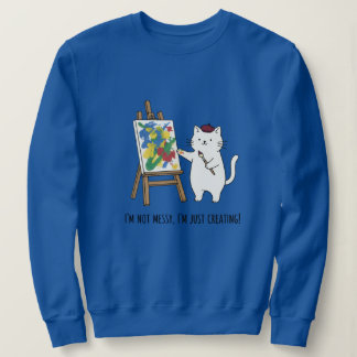 Colorful Artwork White Cat Artist Blue Cozy Design Sweatshirt