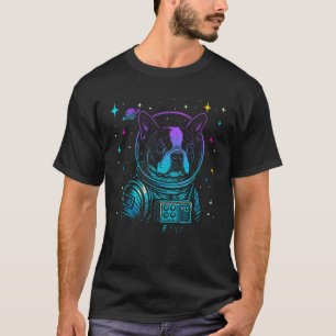 Colorful Astronaut Boston Terrier Space Galaxy Dog T-Shirt
