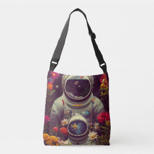 Colorful Astronauts in Space with Flowers Artwork Crossbody Bag