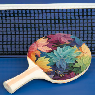 Colorful Autumn Leaves Custom Monogram Ping Pong Paddle