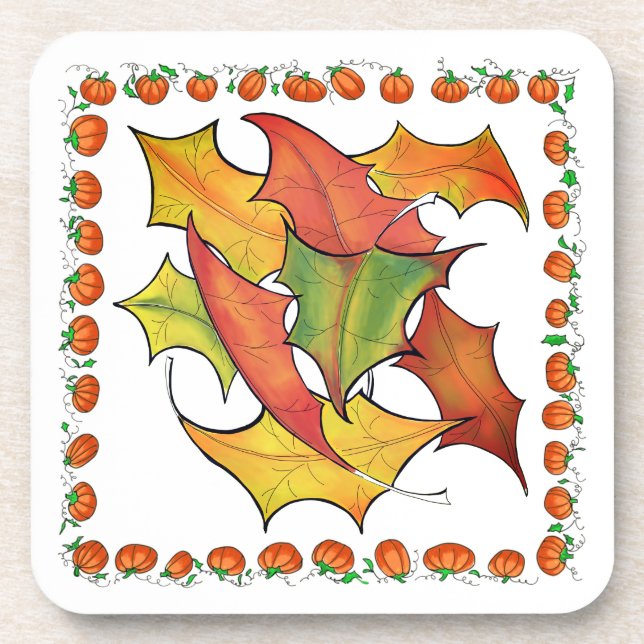 Colorful Autumn Leaves Fall Pumpkins Coaster (Front)