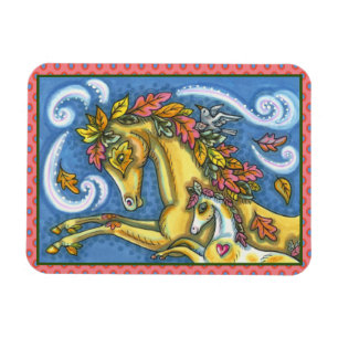 COLORFUL AUTUMN LEAVES ON WHIMSICAL HORSE & COLT MAGNET