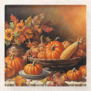 Colorful Autumn Pumpkins Glass Coaster