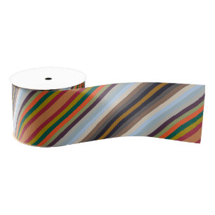 Colorful Autumn Winter Colored Stripes Pattern Grosgrain Ribbon