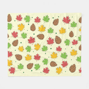 Colorful Autumnal Leafs & Pine Cones Pattern  Fleece Blanket