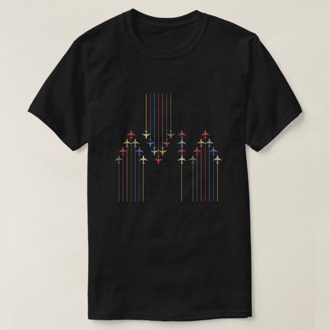 Colorful Aviation Plane Silhouettes T-Shirt (Design Front)