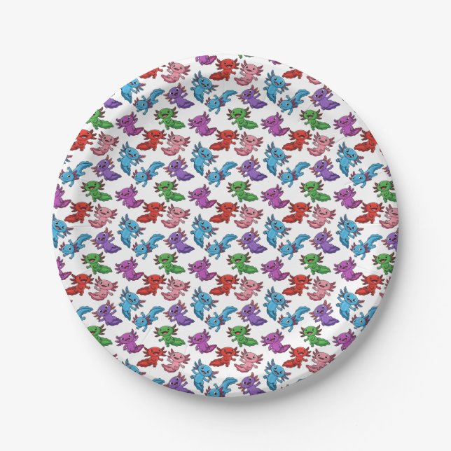 Colorful_Axolotl_Friends_Seamless_Pattern Paper Plate (Front)