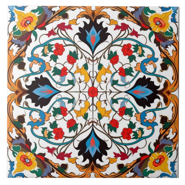 Colorful Azulejo Style Ceramic Tile. Tile (Front)
