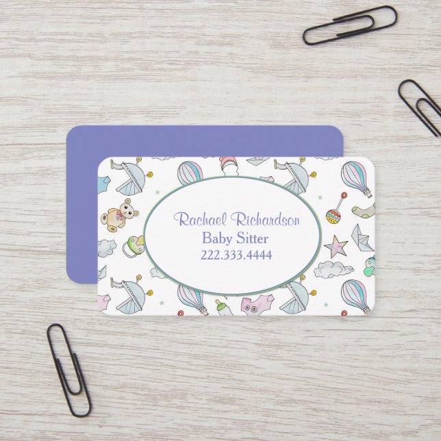 Colorful Baby Things Babysitter Business Card (Front/Back In Situ)
