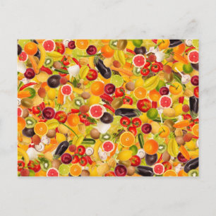 Colorful background of fruits and vegetables postcard