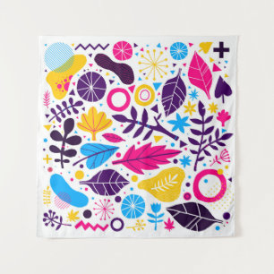 Colorful background with hand drawn floral element tapestry