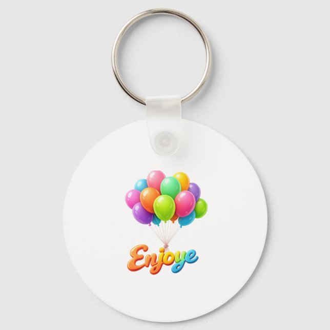 “Colorful Balloon ‘Enjoye’ Floating Text Keychain  (Front)