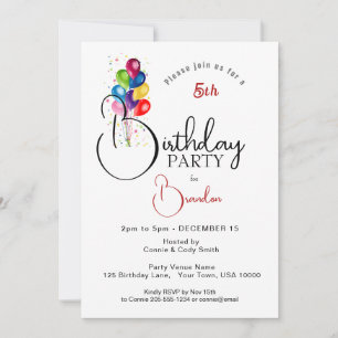 COLORFUL BALLOONS, BIRTHDAY PARTY INVITATION