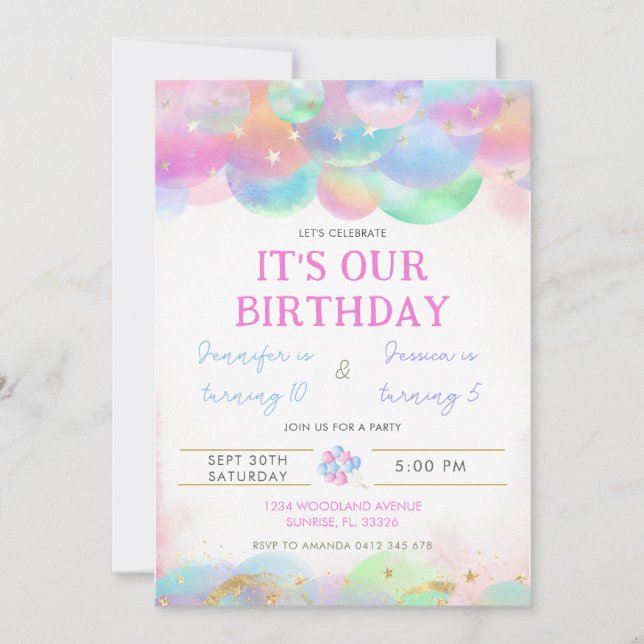 Colorful Balloons Joint Birthday Invitation (Front)