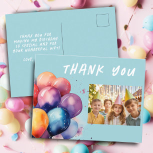 Colorful Balloons Kids Birthday Photo Thank you Postcard