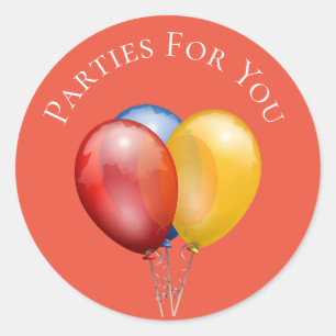 Colorful balloons party business branding classic round sticker