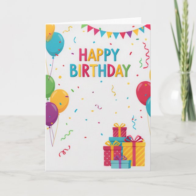 Colorful Balloons & Presents Kids Birthday Card (Front)