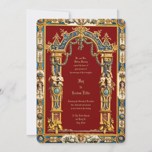 Colorful Baroque Rococo Style Double Frame Wedding Invitation (Front)