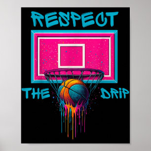 Colorful Basketball Dripping Color Splash Hoop Net Poster