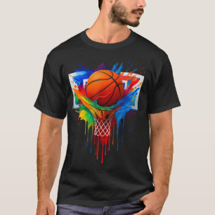 Colorful Basketball Rainbow Color Splash Hoop Net  T-Shirt