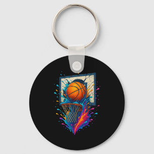 Colorful Basketball Slam Dunk Splash Hoop Backboar Key Ring