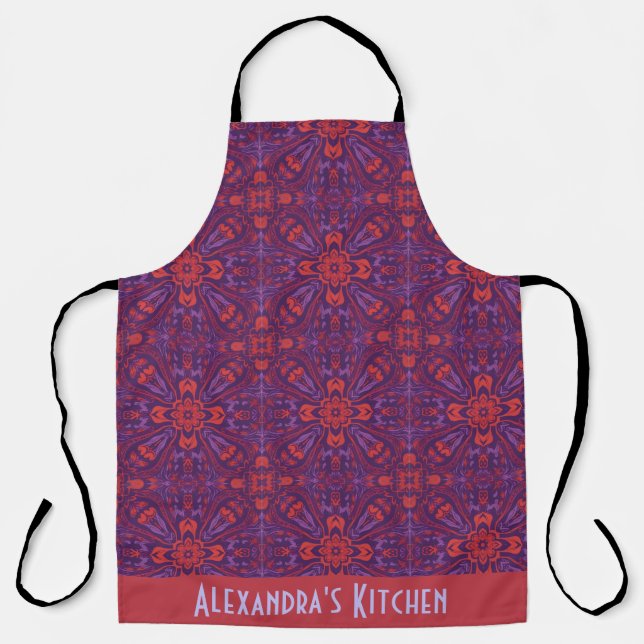 Colorful Batik Red & Purple Abstract Apron (Front)